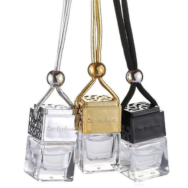 

1 pcs of empty glass bottle cube hollow car perfume bottle for essential oils diffuser fragrance rearview ornament hanging air freshener