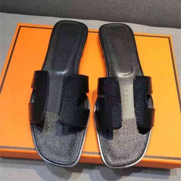 

women slippers herme oran sandal ladies luxury slipper designer leather herme sandals summer flat shoes fashion beach women slippers h lette, Black