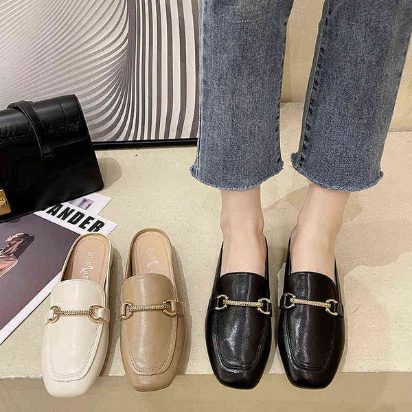 

summer sandals flip flops for women fashion square head half indoor house ladies slippers shoes 220625, Black