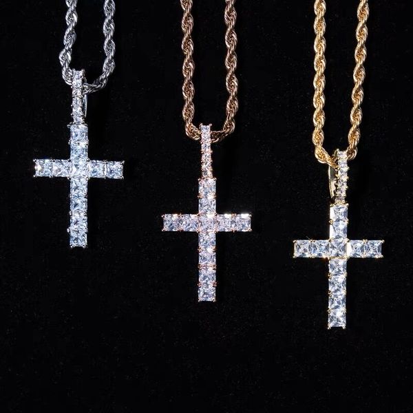 

mens cross diamond pendant full of zircon solid brand designer chain necklace choker european american ornaments, Silver