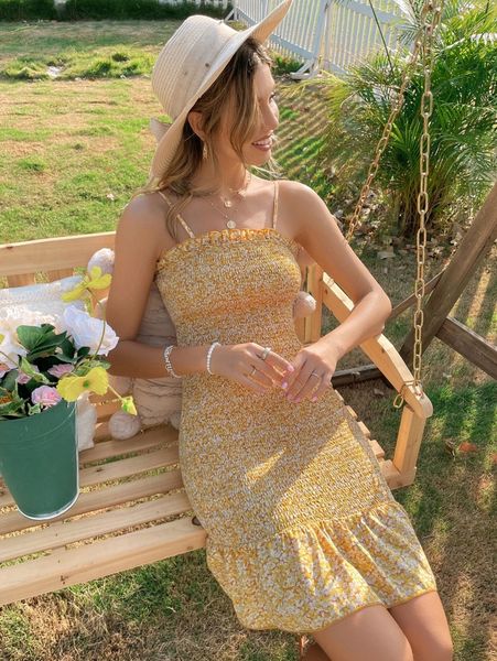 

ditsy floral print ruffle hem dress m5xw#, Black;gray