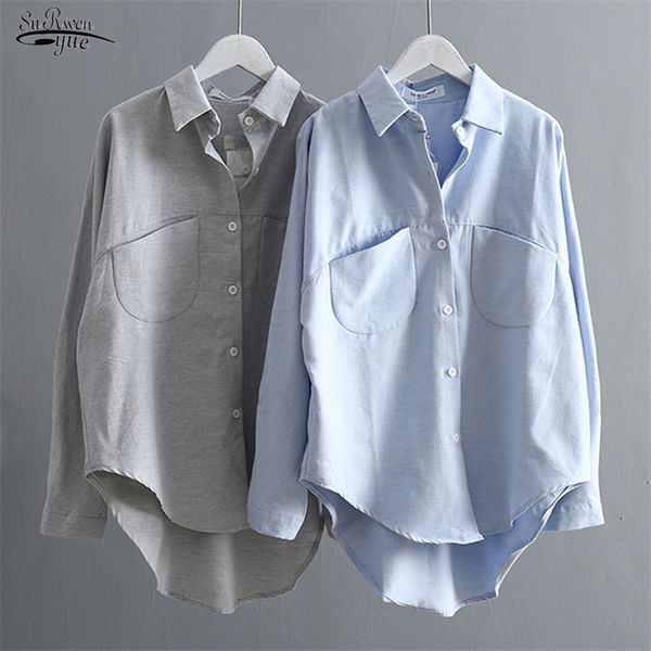 

new long sleeve plus size solid blouse women shirt casual loose vintage cardigan women blouse chemisier femme 6658 50 t200322, White
