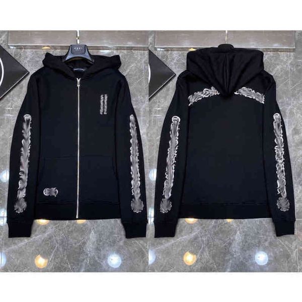 

ch fashion quality hoodie classic brand zipper autumn winter luxury sweatshirts designer men sweater horseshoe phantom cross print hooded wo, Black