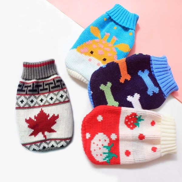 Design de vestuário para cães, roupas de estimação de inverno estampadas coloridas pequenas roupas médias de cachorro chihuahua suéter de natal 10edog