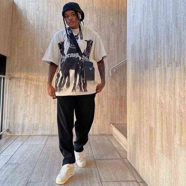 

doberman 2022ssrepresent hound wash used high street loose t-shirt, White;black