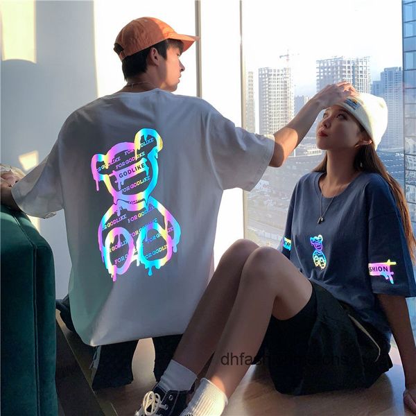 

designer men's t-shirts short sleeve round neck pure t-shirt cool colorful glow tide couple clothes, White;black