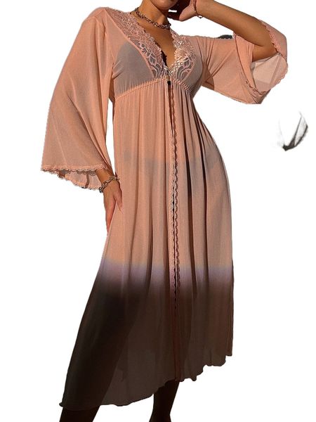 

lace trim slit middle sleep robe k24y#, Black;red