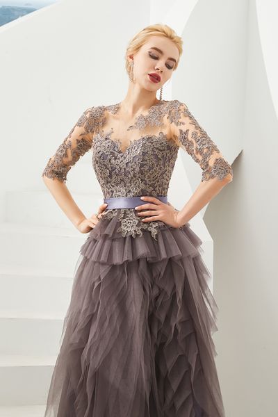 

customers often bought prom dress marmaid evening dresses jewel floor length tulle with lace special occasion dresses favorable price, Black