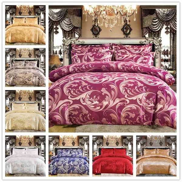 11 colori lussuoso raso jacquard set di biancheria da letto set di coperture piumone set 2/3/4pcs foglio di letto trapunta 1/2 federe doppie regina re