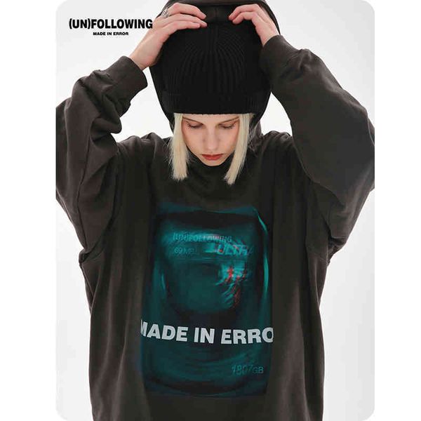 

digital direct spray brand printed hooded pullover sweater pure cotton loose men's autumn and winter new thickened, Black