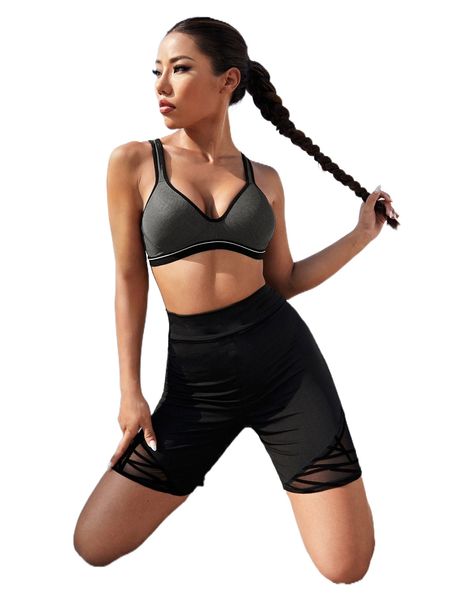 

medium support contrast binding sports bra r2dh#, Gray