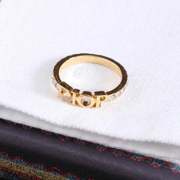 

fashion brand designer gold letter band rings bague for lady women party wedding lovers gift engagement jewelry with box, Silver