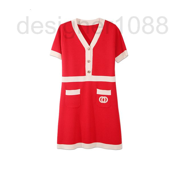 

women's knits & tees designer 2022 spring and autumn new products with versatile embroidery red short sleeve v-neck small fragrance kni, White