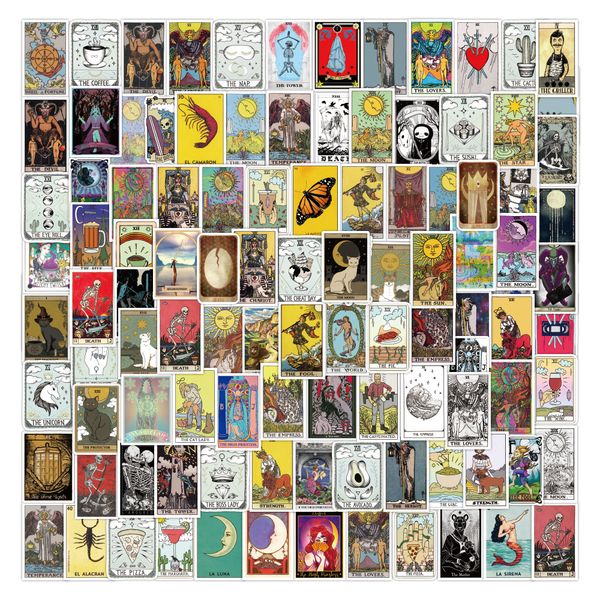 

pack of 100pcs wholesale tarot cards stickers no-duplicate for luggage skateboard notebook helmet water bottle phone car decals