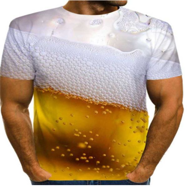 Camisetas masculinas estilo casual casual feminina/masculina roupas de moda 3D Camiseta de cerveja de impressão