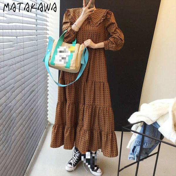 

large lapel cake dresses korea chic autumn sweet fungus vestidos long loose and thin sleeve for women 210506, Black;gray