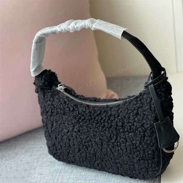 

luxury designers hobo shoulder bag lambswool handbag nylon purses wallet geometric clutch totes armpit letters plain triangle underarm furry