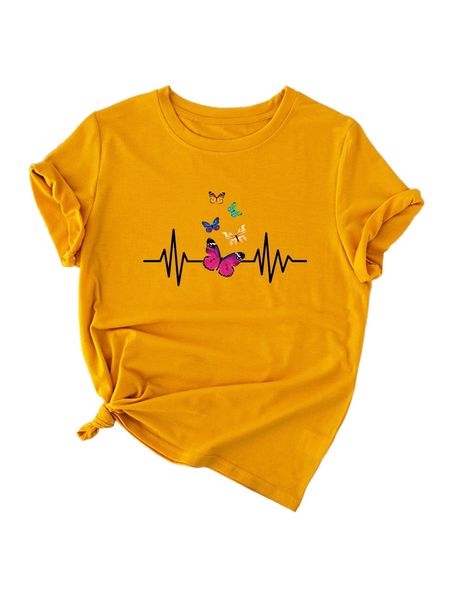 

butterfly print tee 26f2#, White