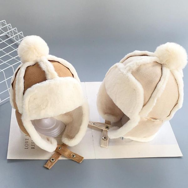 Berets Kinder Winter Warme Bomber Hüte Für Verdicken Balaclava Baumwolle Pelz Earflap Halten Kappen Russische Schädel Maske Baby Hüte Berets