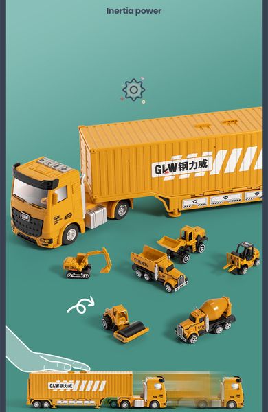 Großhandel Alloy Engineering Vehicle Sets Spielzeug Trägheitsautos Großer Container-LKW Kinderbagger Larges Truck Boy