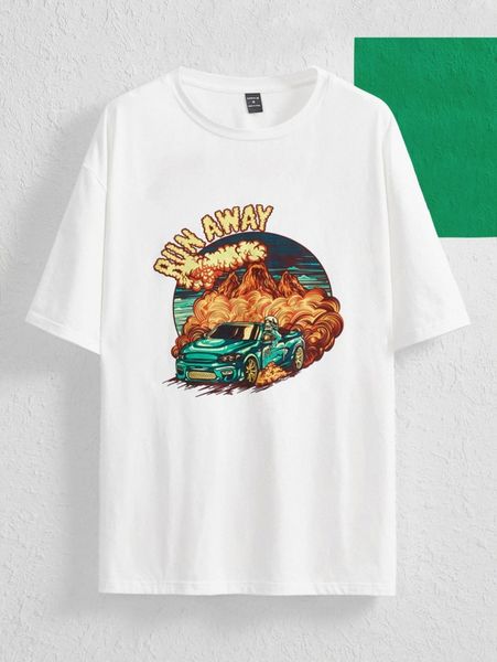 

x lsscid men car & letter graphic drop shoulder tee e2kf#, White;black