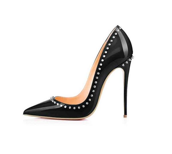 

12cm ultra fine high heel women's single shoe with wicker, Black