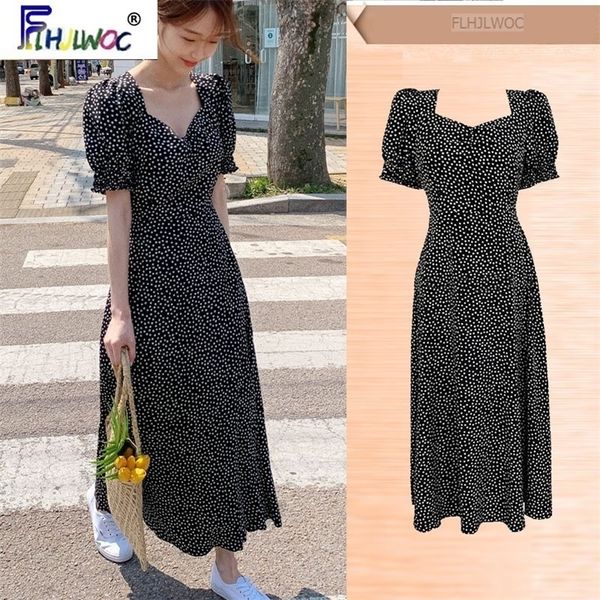 

south korea clothes chic dresses women flhjlwoc temperament office lady floral print vintage black long maxi dress 509 t200604, Black;gray