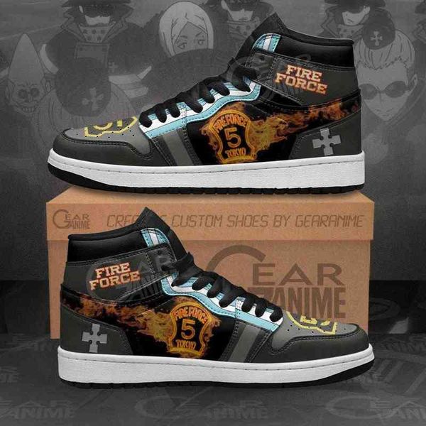 

fire force company 5 sneakers custom anime shoes, Black