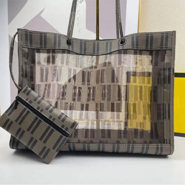 

designer transparent handbag summer tote shopping bag pvc leather fashion letters thread women shoulder bags large capacity pocket two piece
