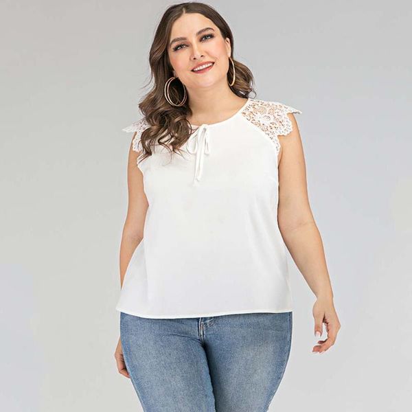 Damen Plus Size T-Shirt Pullover Rundhalsbluse Splicing Lace Top Oversize XL-5XL Elegant Western Style Sommer 2022Women's