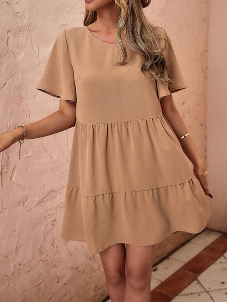 

flutter sleeve ruffle hem smock dress c5iv#, Black;gray