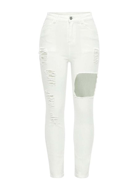 

cut out ripped solid jeans d4ev#, Blue