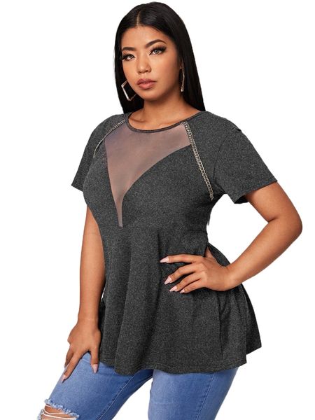 

plus mesh panel chain detail tee c1wb#, Black