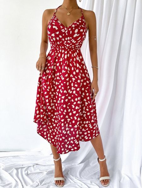 

dalmatian print tie backless halter dress g04z#, Black;gray