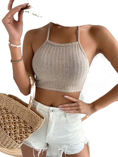 

rib-knit backless halter 44nu#, White