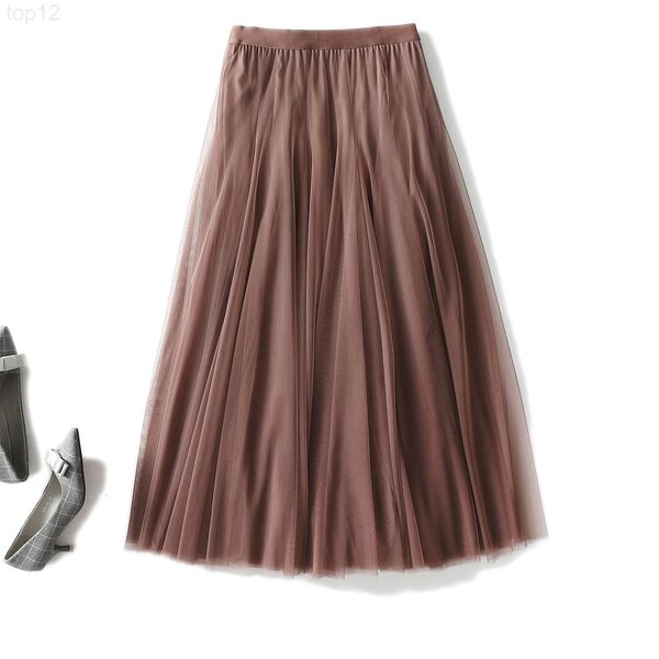 

designer spring new beautiful and elegant thickened high waist pleated puffy a-shaped skirt fairy mesh long 2022, White