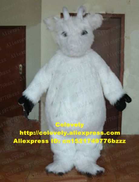 Mascot boneca traje linda branco ovelha cabra cabra cabra capricórnio mascote traje com luvas pretas grandes barriga brilhante brilhante olhos negros no.4983 grátis