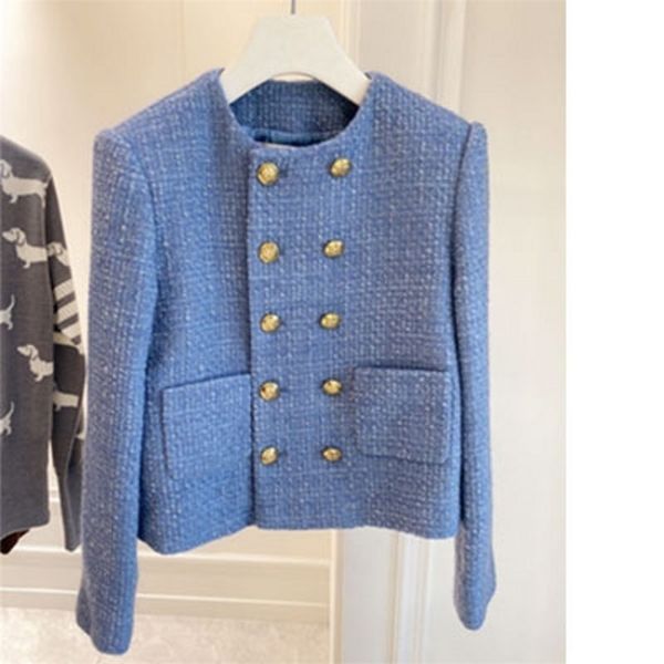 

runway spring korean women's clothes pocket tweed coat outerwear blends wool female elegant luxury jacket 220817, Black;brown