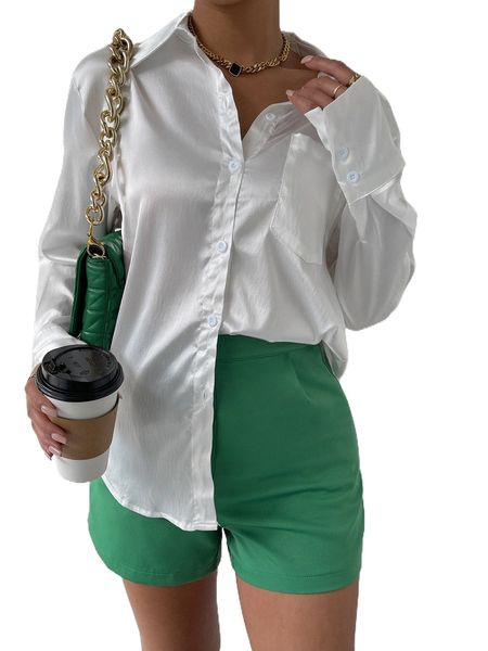 

fold pleated straight leg shorts i53w#, White;black