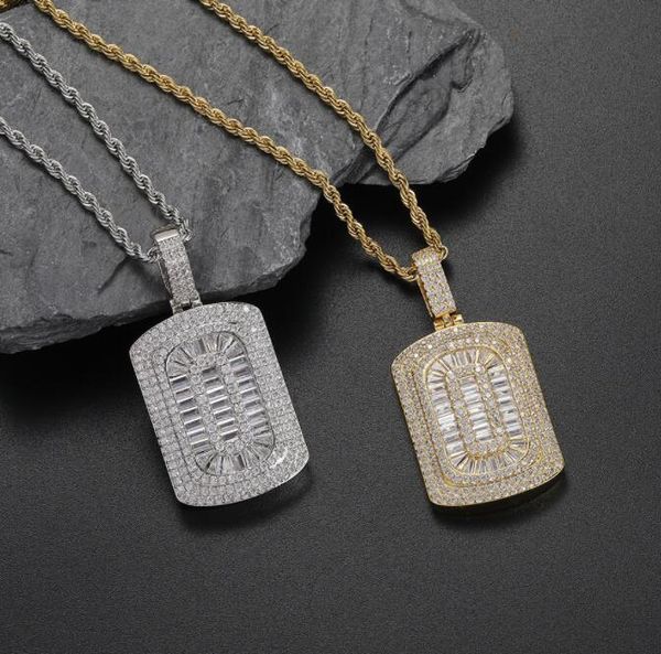 

hip hop aaa cz stone paved bling iced out geometric square pendants necklace for men rapper jewelry, Silver