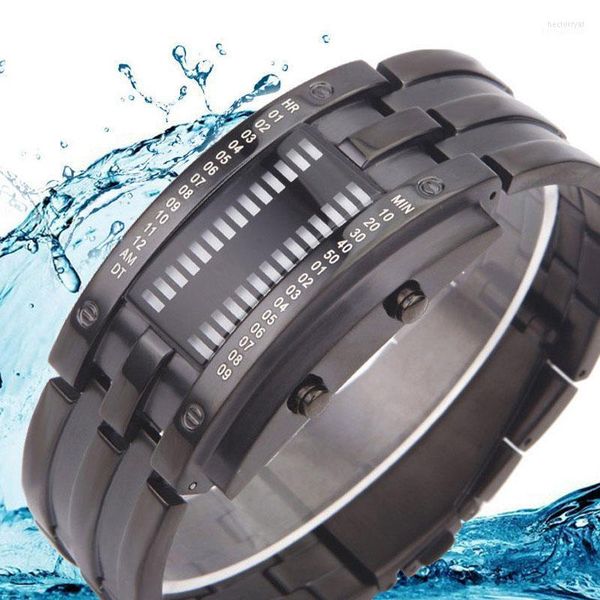 Orologi da polso 2022 Fashion Binary Led Watch Uomo Orologi sportivi militari Bracciale elettronico in acciaio nero Coppia Relogio Masculino Hect22