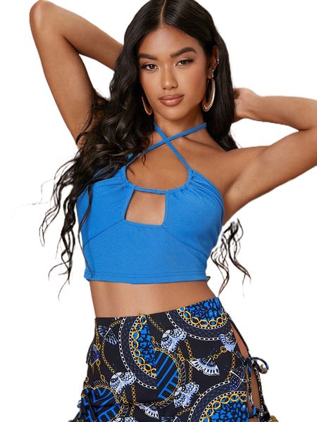 

club criss cross backless halter u8ot#, White
