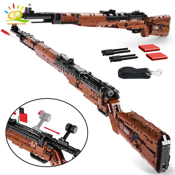 

huiqibao 1025 pcs pubgs 98k sniper rifle tech model building blocks set assembly bricks city diy game gun toys for children 220715