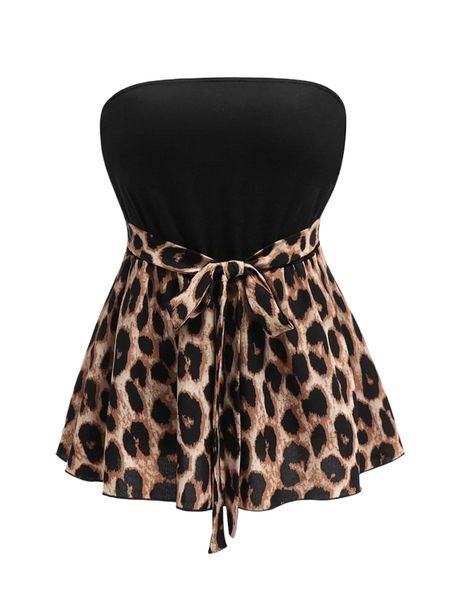 

plus leopard self belted tube 499e#, Black