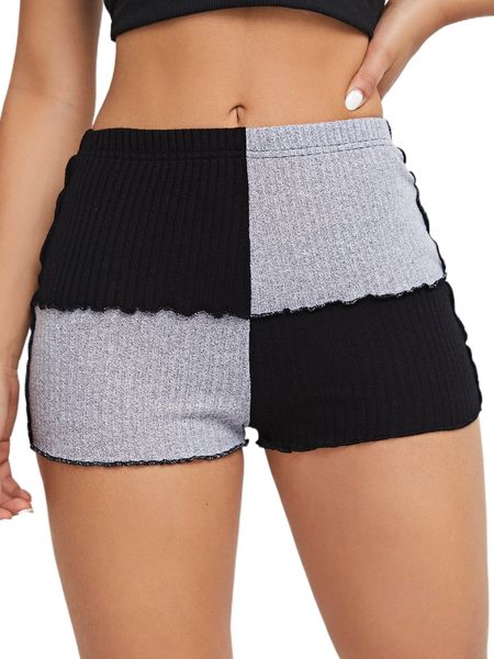 

contrast stitch colorblock shorts l5gz#, White;black