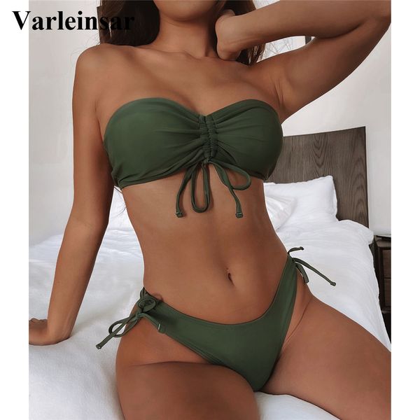 

new lace up scrunch butt bandeau bikini female swimsuit women swimwear two-pieces bikini set bather bathing suit swim v3189, White;black