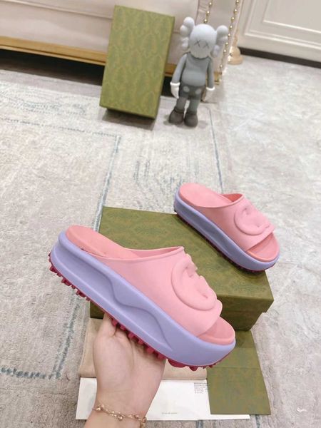 

fashion g women's designer sandals slide slippers flip flops platform wedge embroidery printing jelly rubber shoes high heels 35-41 195, Black