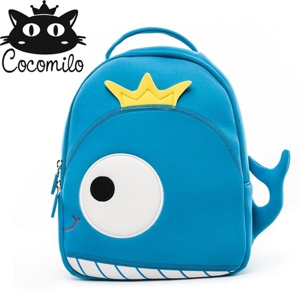 Cocomilo Baby 3D Modelo Baleia Kids Saco de bebê Anti-Lost School School por 2-6 anos meninos e meninas Bagpack à prova d'água Luz LJ201225