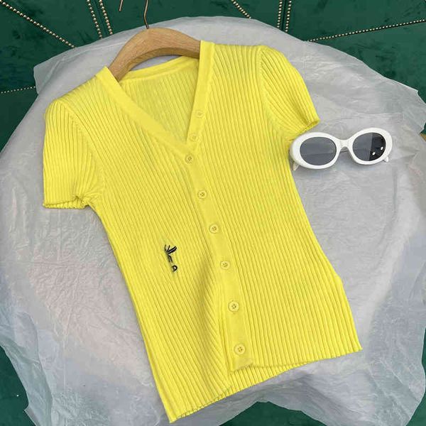 

women's hoodies sweatshirts shenzhen nanyou women's clothing 22 spring and summer d family bee v-neck short sleeved knitted cardig, Black