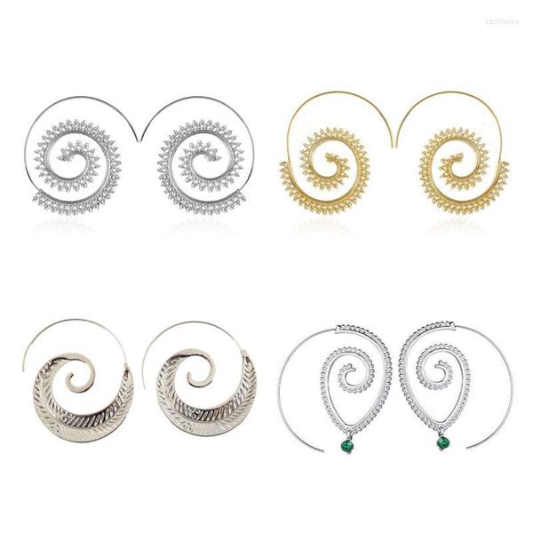 Bohemia geometrik yuvarlak spiral damla küpeler abartılı aşk kalp whirlpool dişli kadınlar için plaj mücevher hediyesi sarkık avize